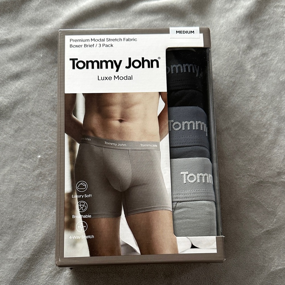 Tommy John Luxe Modal 3-Pack Boxer Briefs - Black, Charcoal, Light Gray